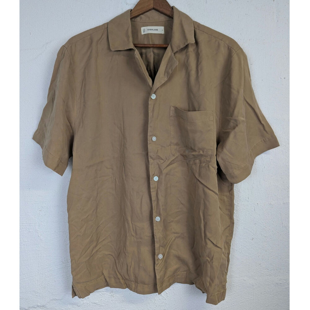 Everlane Button Up Resort Shirt Mens Small Brown Camp Short Sleeve Relaxed Fit